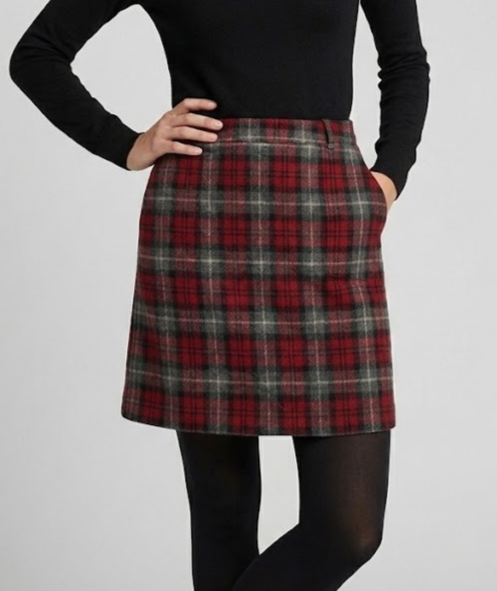 Eddie Bauer Womens Wool Blend Plaid Skirt Red Grey Black Size 6 Lined Preppy